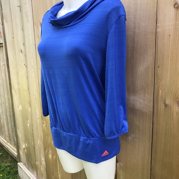Adidas blue hooded 3/4 sleeve top size medium - Picture 2 of 10